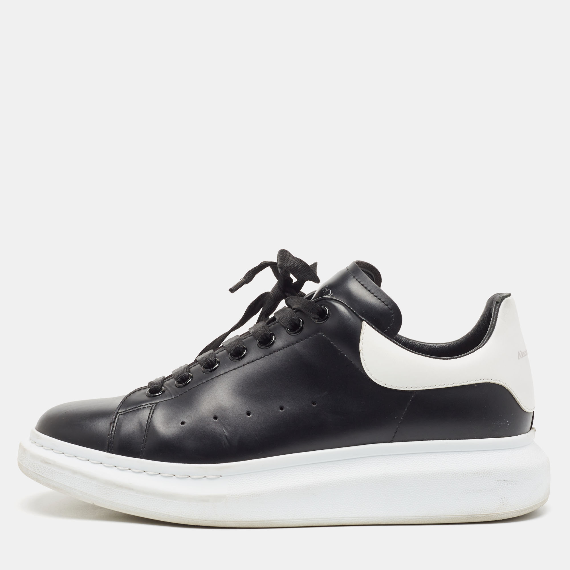 Alexander McQueen Black/White Leather Oversized Sneakers Size 44