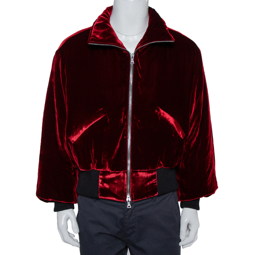 Amiri Red Velvet Zip Front Oversized Jacket XS