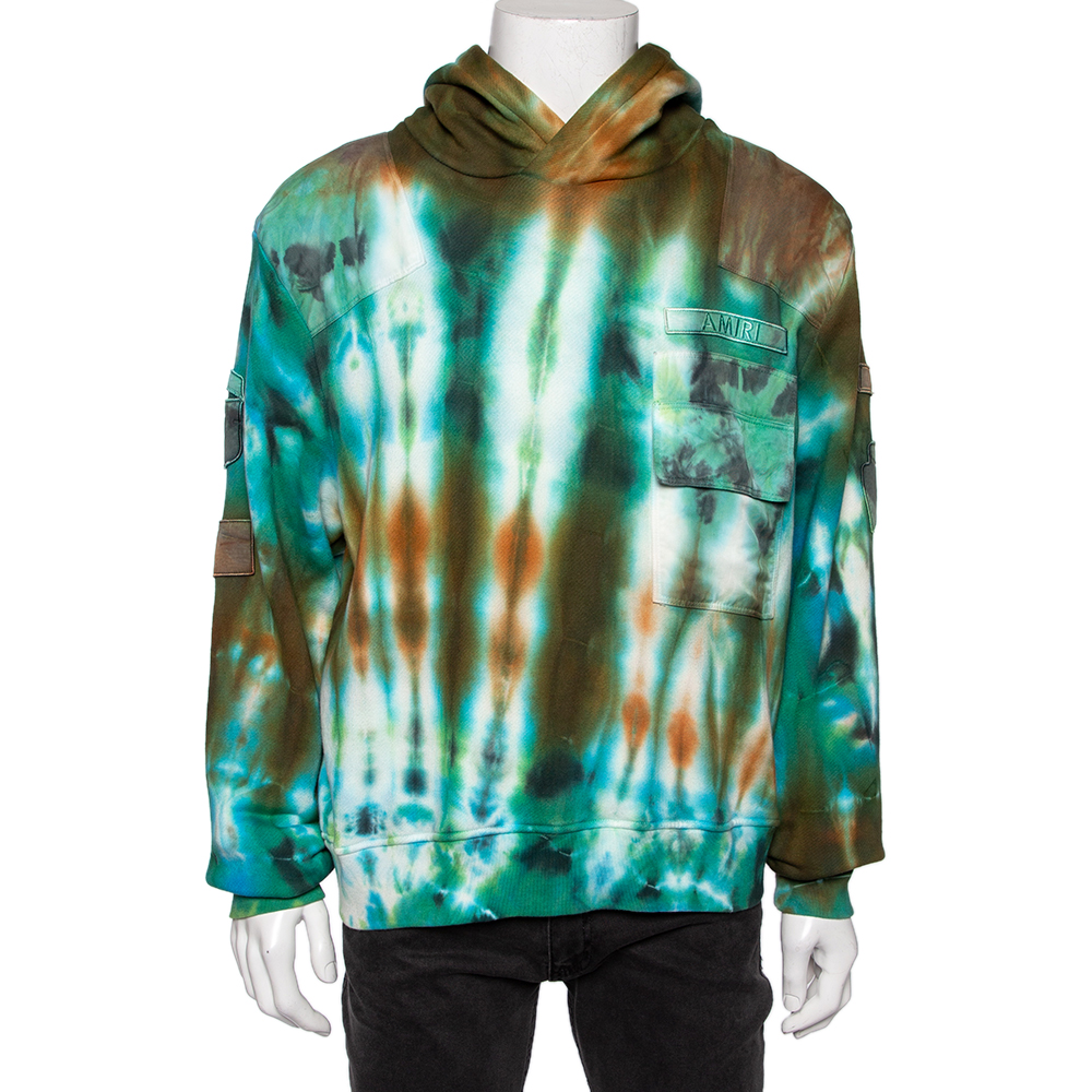 

Amiri Multicolor Tie-Dye Printed Cotton Knit Commando Patch Detail Hoodie