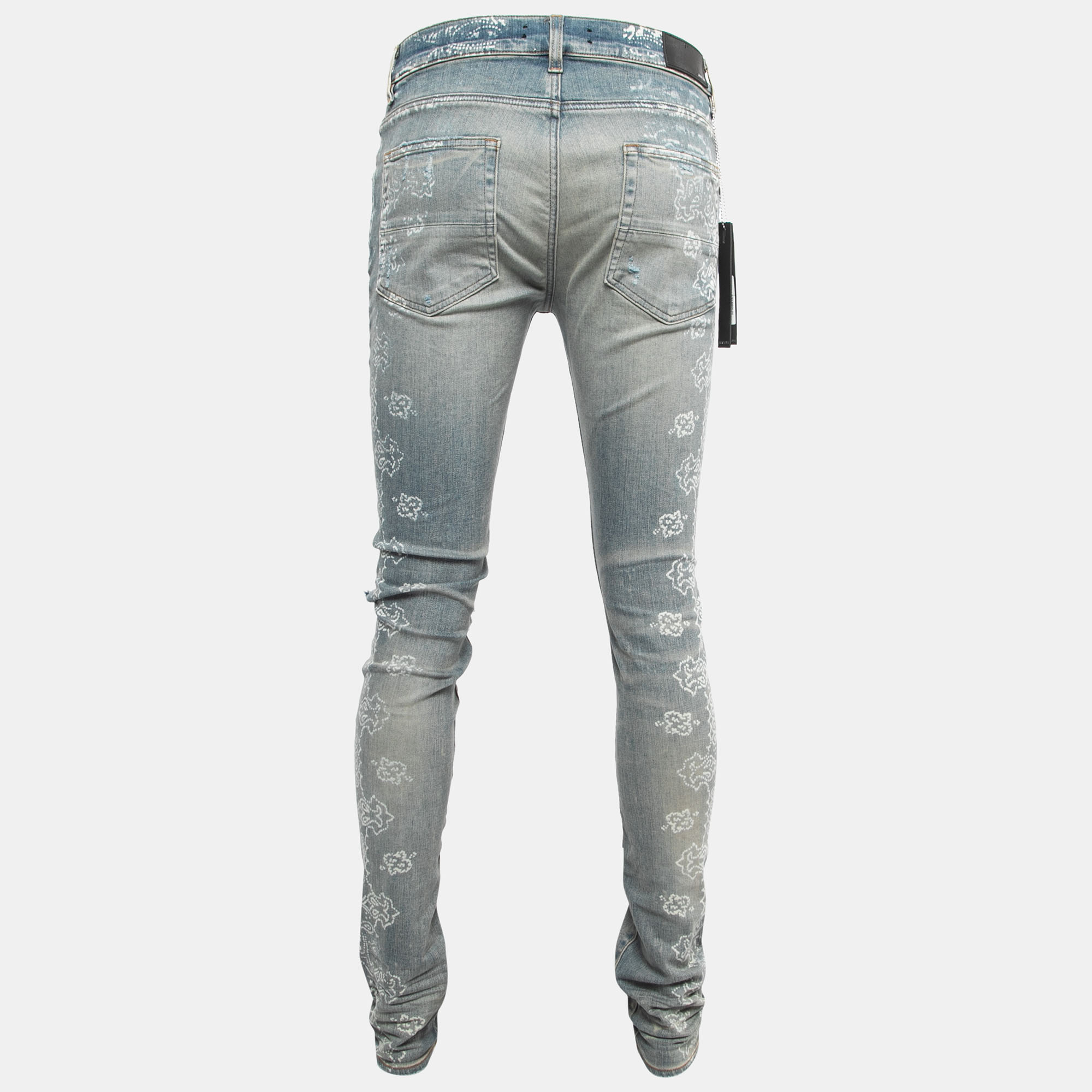 

Amiri Blue Bandana Print Distressed Denim Jeans