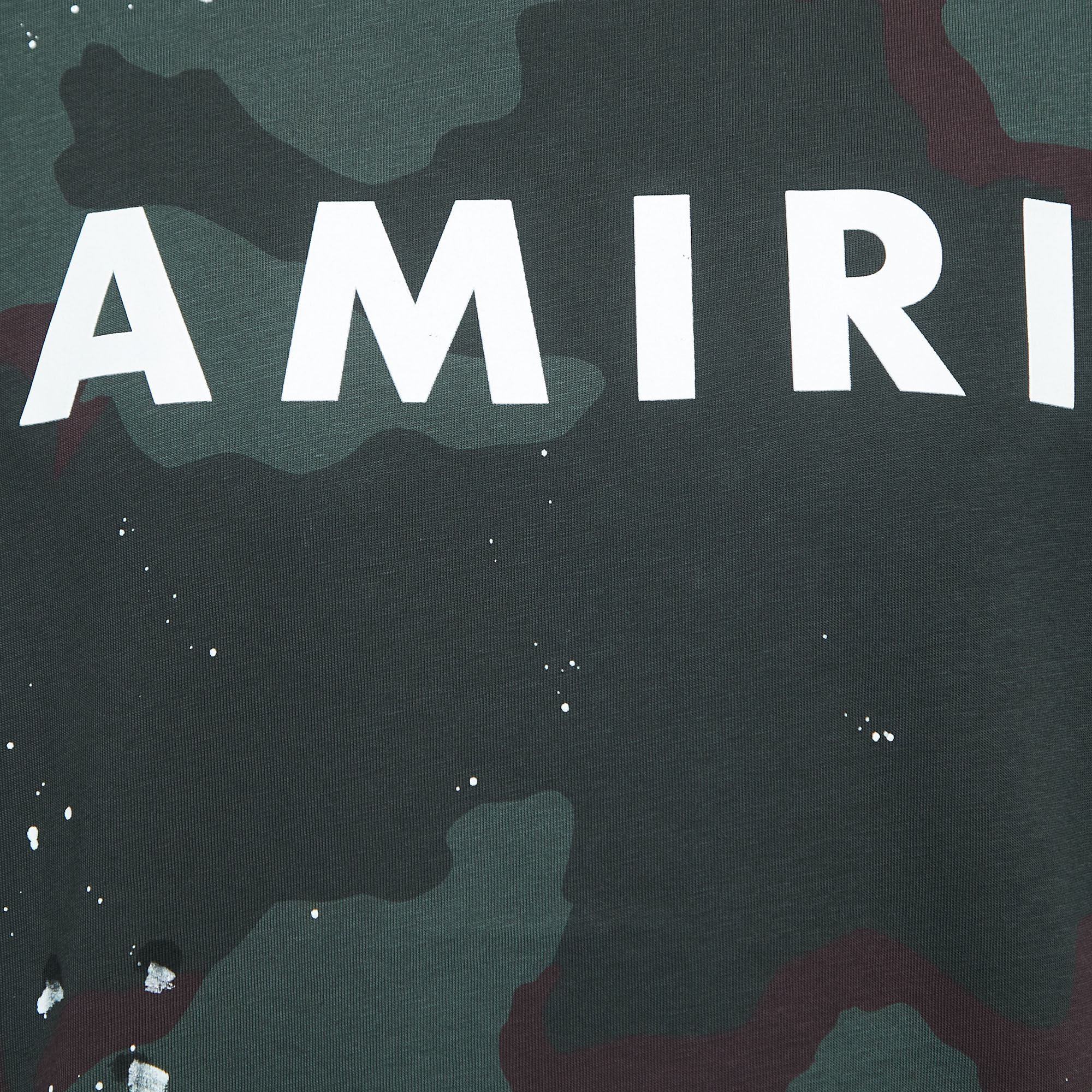 Amiri Green Camouflage Print Logo T-Shirt S