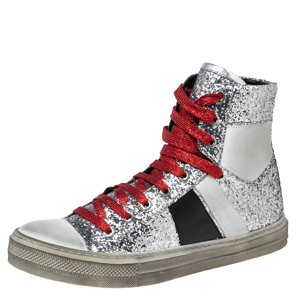 Amiri multicolor glitter and leather high top sneakers size 40