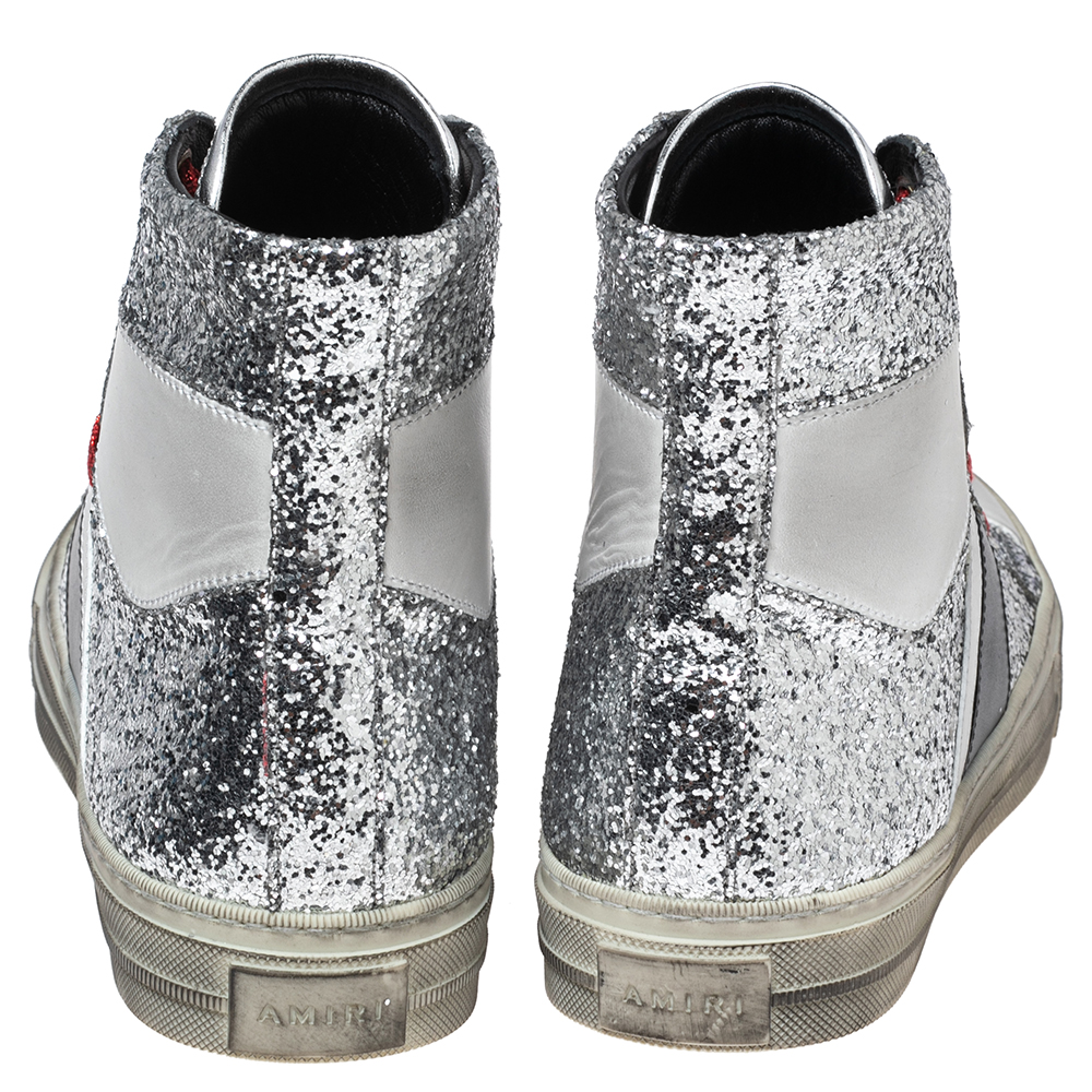 Amiri Multicolor Glitter And Leather High Top Sneakers Size 40