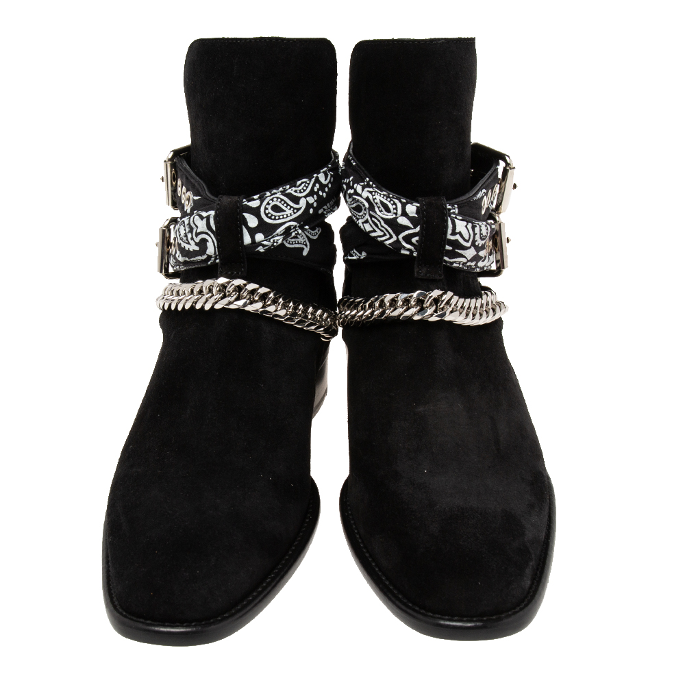 Amiri Black Suede Jodhpur Chain Ankle Boots Size 40