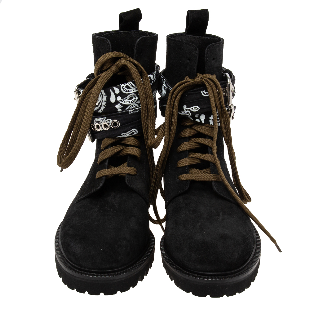 Amiri Black Suede Bandana Buckle Combat Boots Size 40
