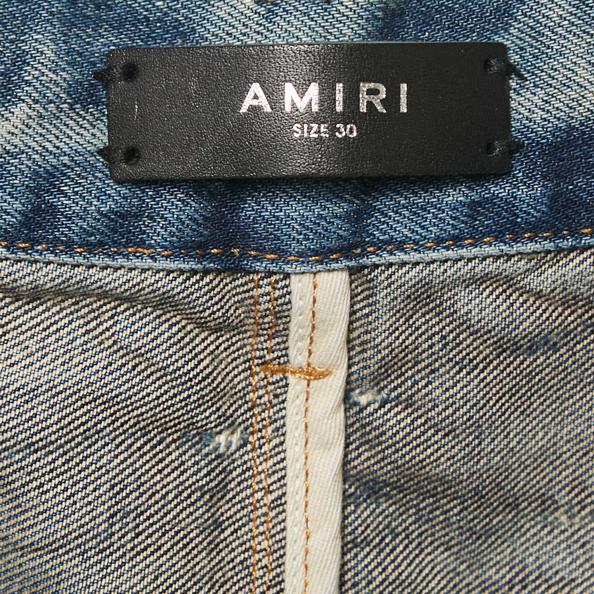 Amiri Blue Distressed Denim Applique Detail Jeans S Waist 30