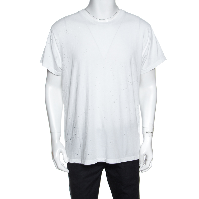 Image of Amiri White Distressed Cotton Shotgun T-Shirt M