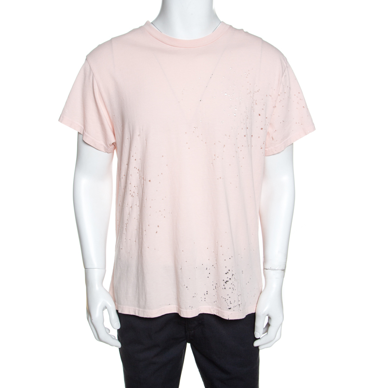 Image of Amiri Pale Pink Distressed Cotton Shotgun T-Shirt M