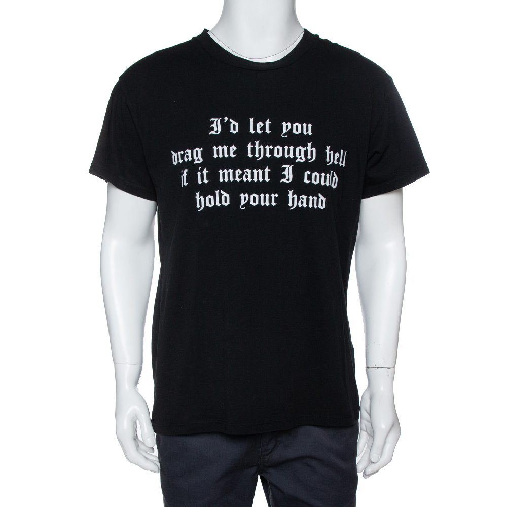 Image of Amiri Black Cotton Quote Print Crew Neck T-Shirt XS