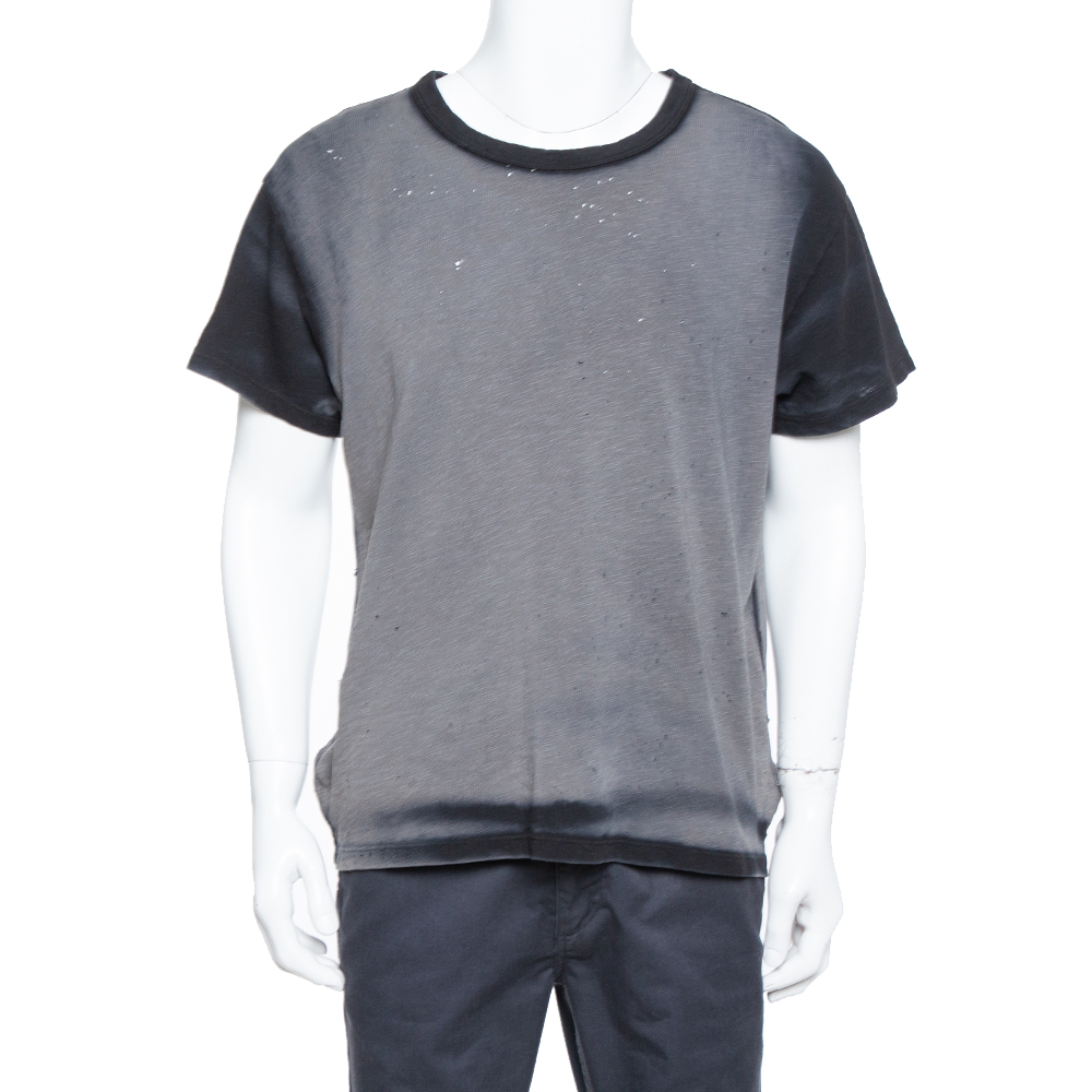 Amiri Black & Grey Cotton  Washed Out Effect Shotgun T Shirt S