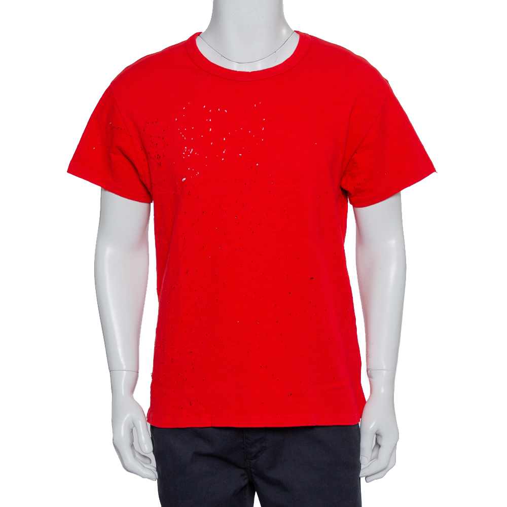 Amiri Red Cotton Crewneck Shotgun T-Shirt XS