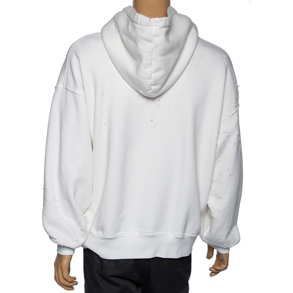 Amiri White Distressed Cotton Long Sleeve Oversized Hoodie S