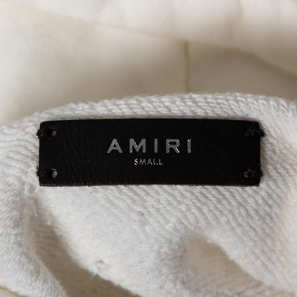 Amiri White Distressed Cotton Long Sleeve Oversized Hoodie S