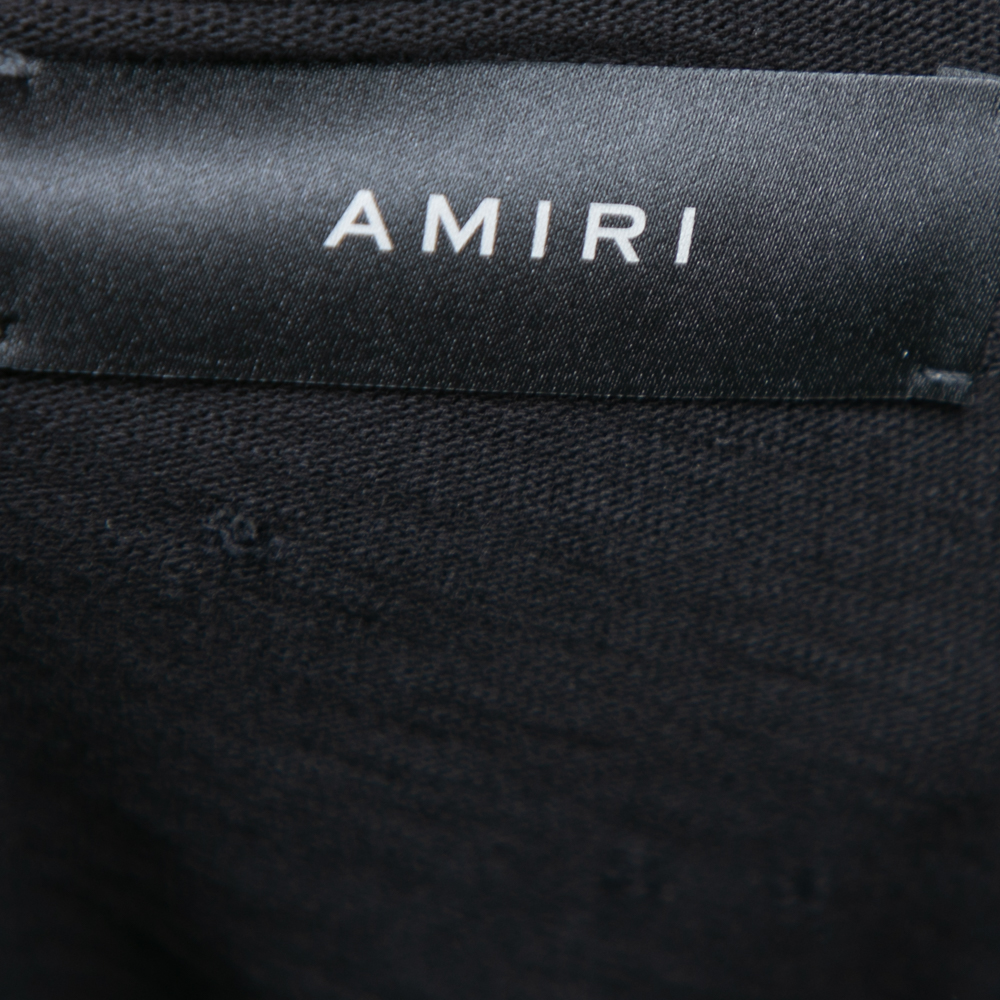 Amiri Black Distressed Cotton Crew Neck T Shirt S