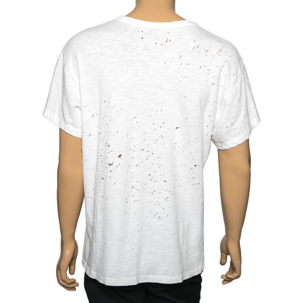 Amiri White Distressed Cotton Crew Neck T Shirt S
