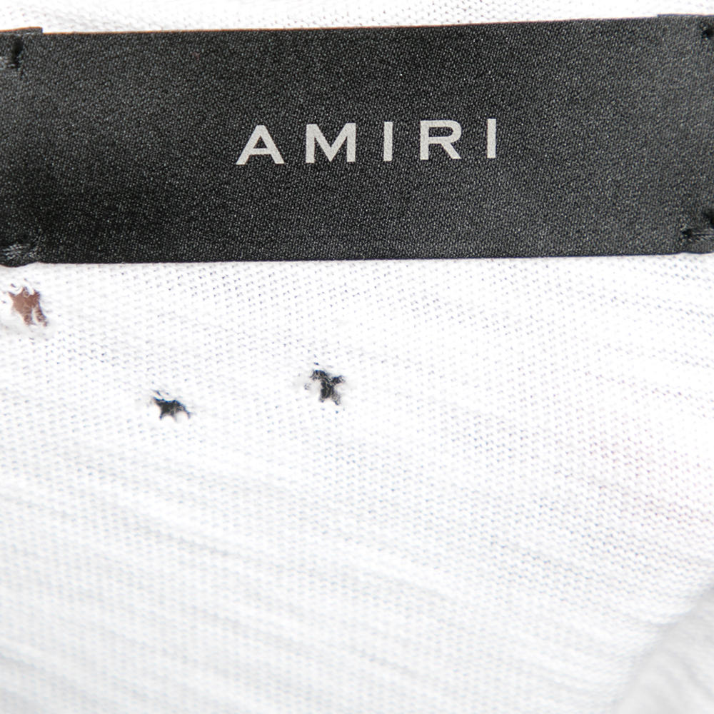 Amiri White Distressed Cotton Crew Neck T Shirt S
