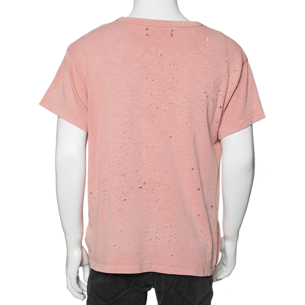 Amiri Pink Cotton Washed Shotgun Crew Neck Short Sleeve T-Shirt S