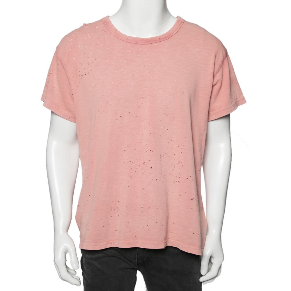 Amiri Pink Cotton Washed Shotgun Crew Neck Short Sleeve T-Shirt S