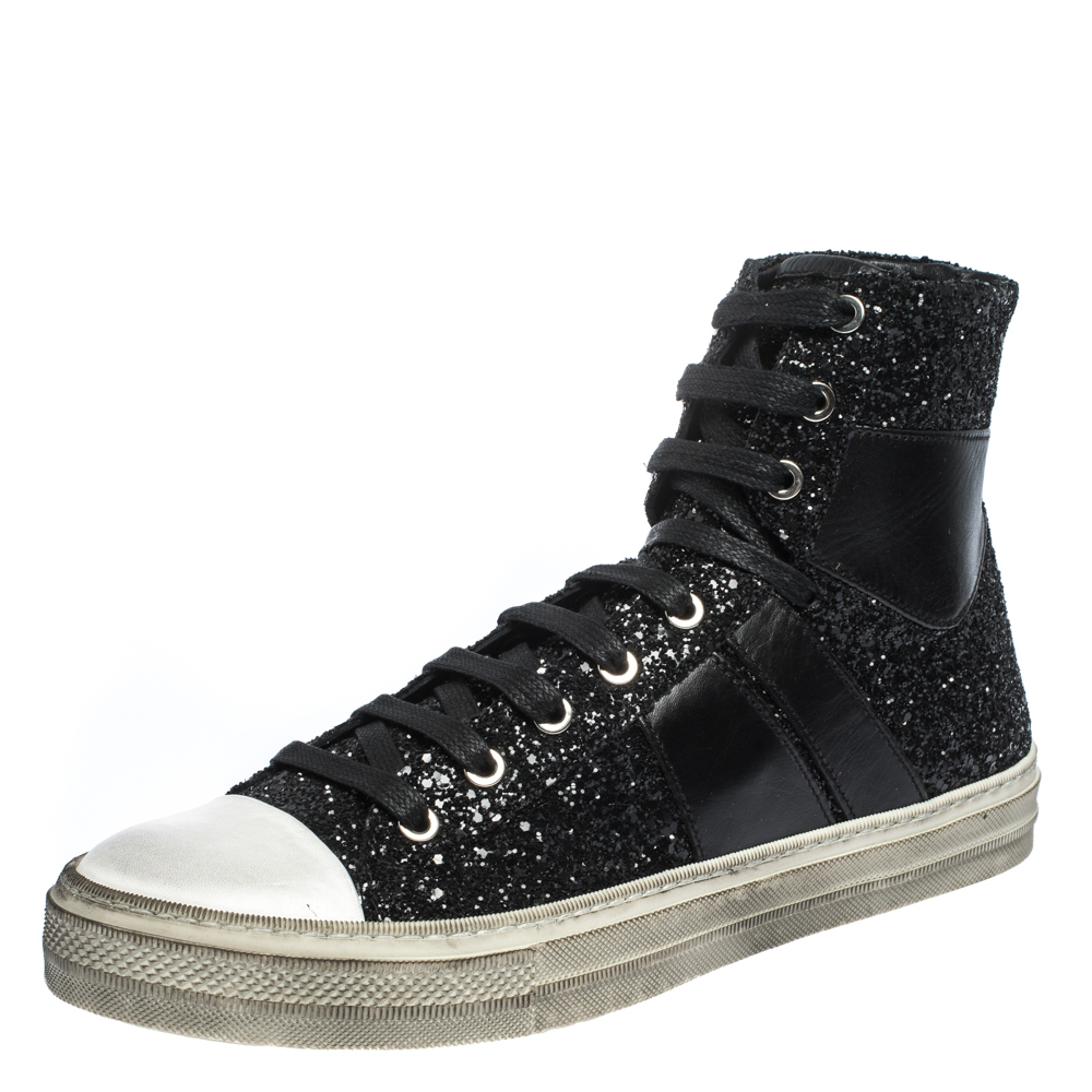 Amiri Black Glitter And Leather Vintage Sunset High Top Sneakers Size 42