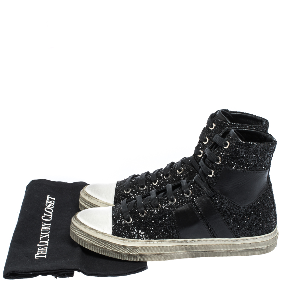 Amiri Black Glitter And Leather Vintage Sunset High Top Sneakers Size 42