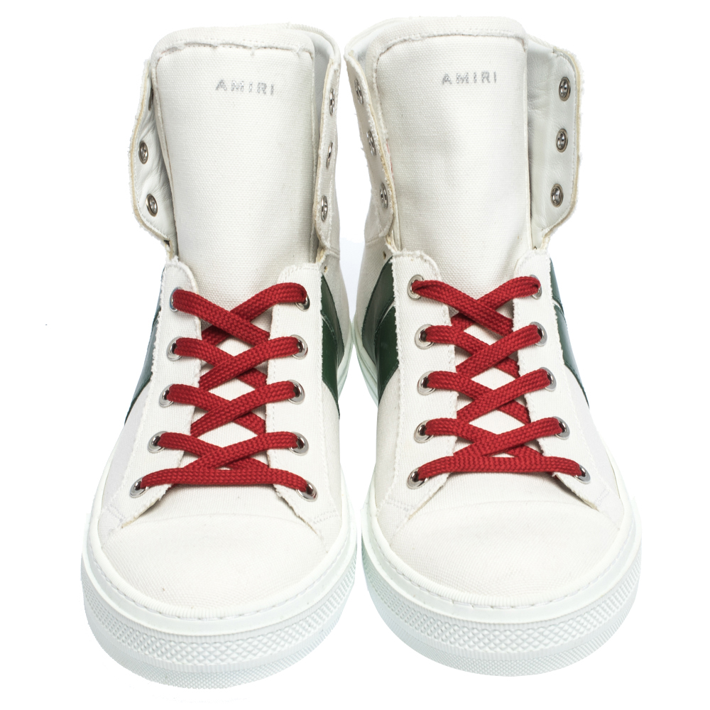 Amiri White/Green Canvas And Leather Sunset High Top Sneakers Size 42