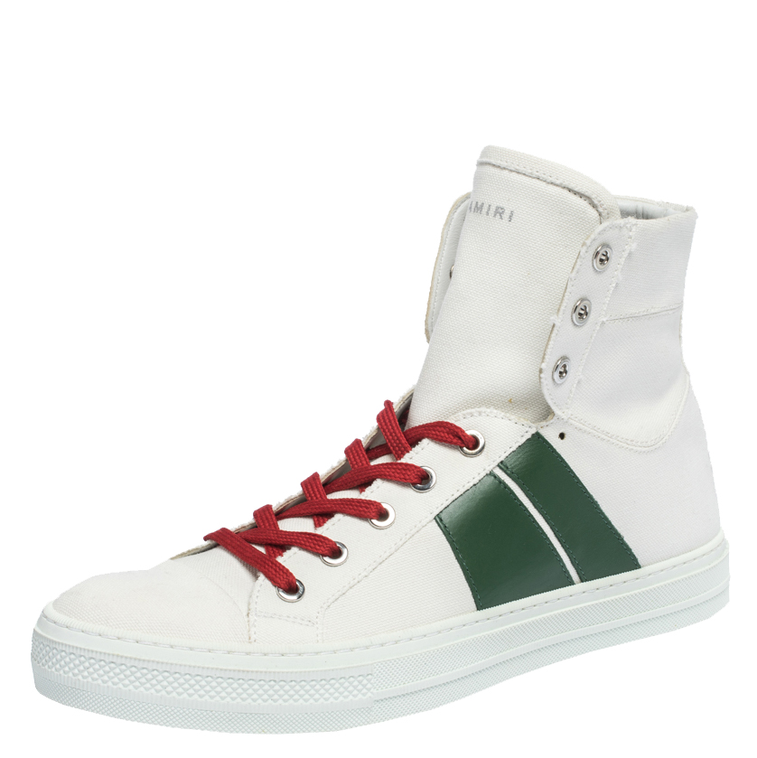 Amiri white/green canvas and leather sunset high top sneakers size 42