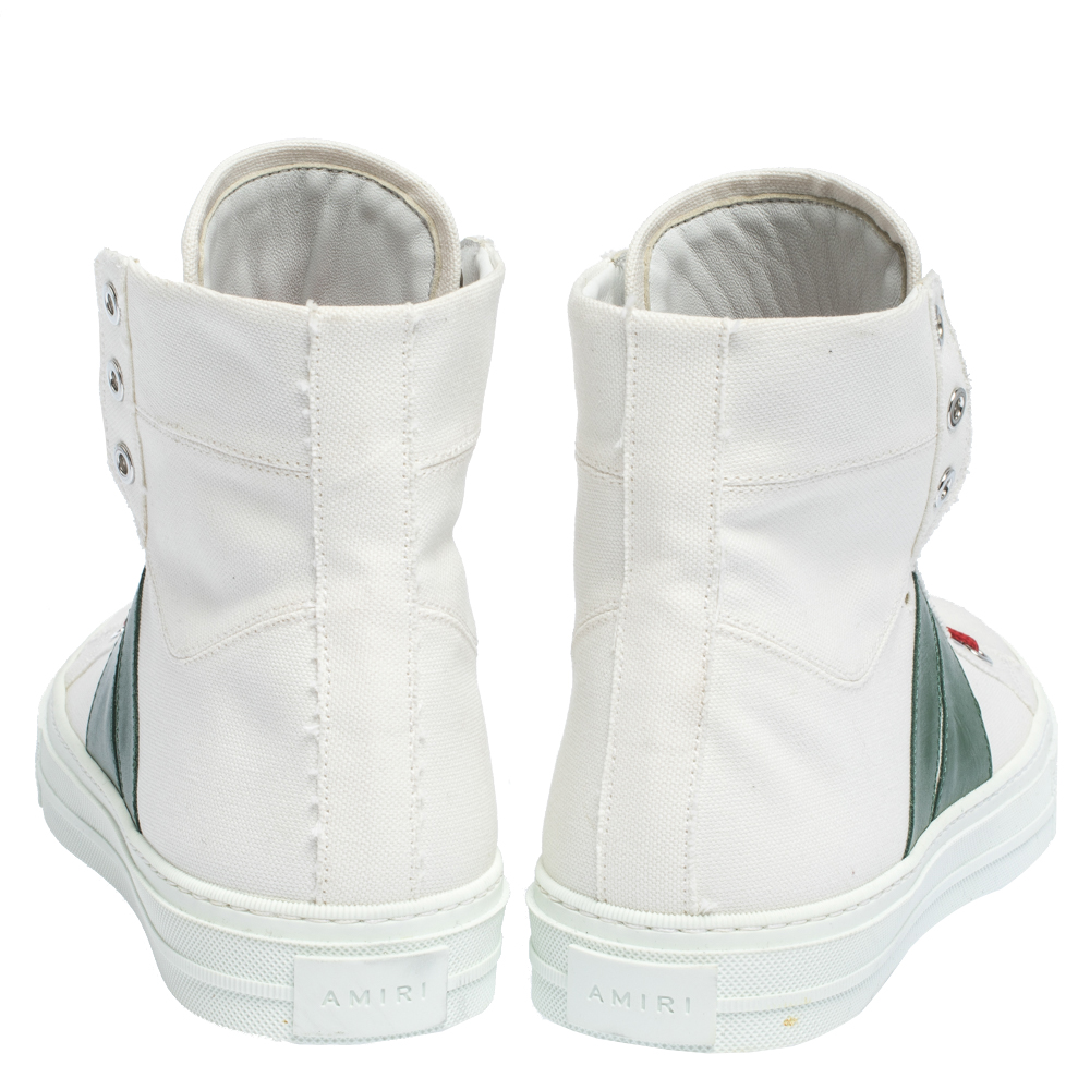 Amiri White/Green Canvas And Leather Sunset High Top Sneakers Size 42