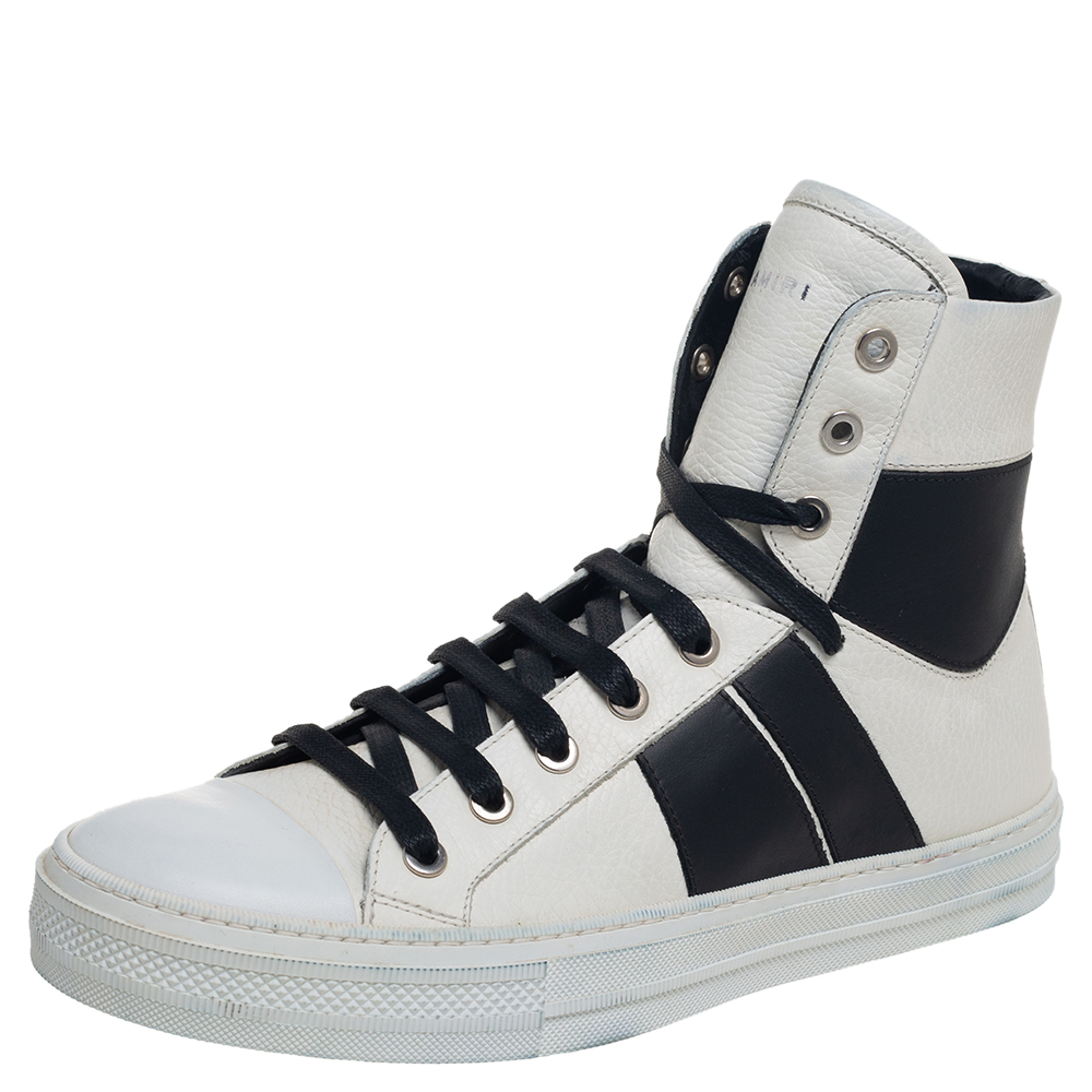 Amiri White/Black Leather Sunset High Top Sneakers Size 40