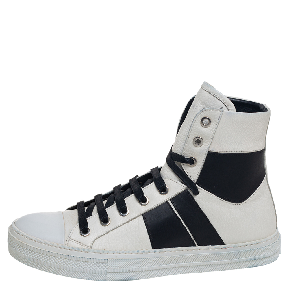 Amiri White/Black Leather Sunset High Top Sneakers Size 40