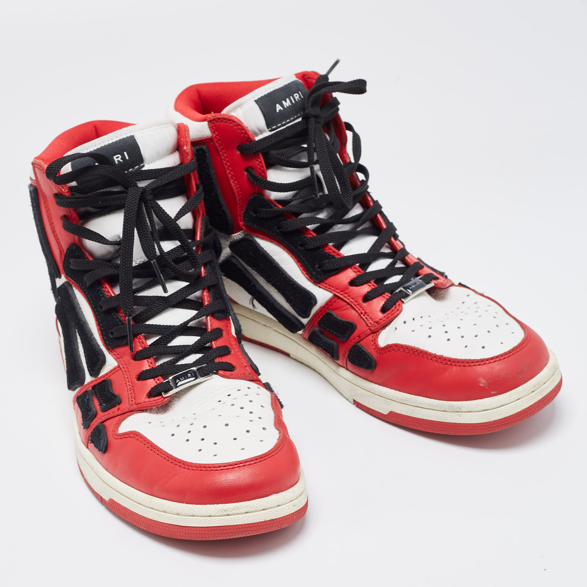Amiri Red/White Leather Skel High Top Sneakers Size 44
