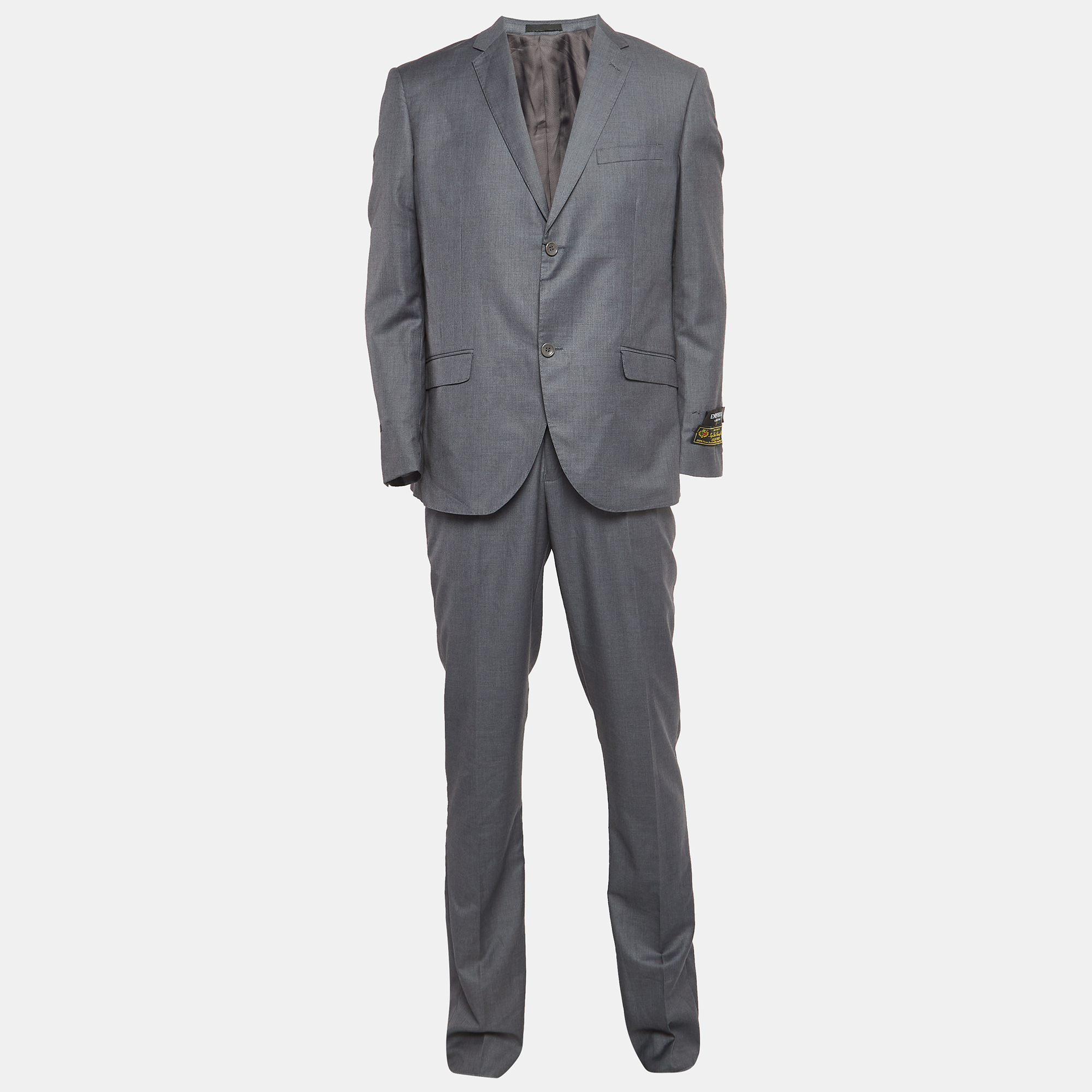Armani collezioni grey wool gabardine single breasted suit xxl