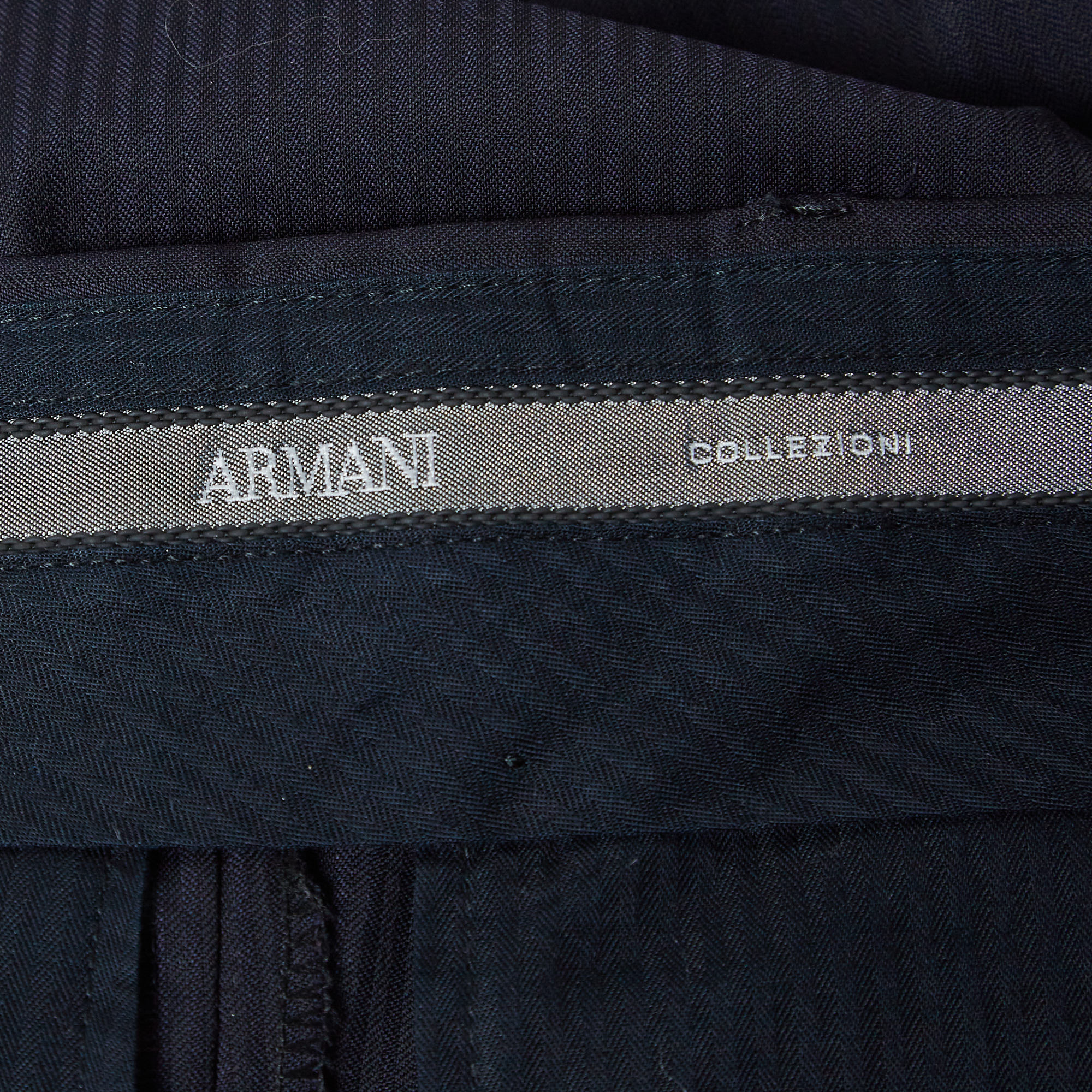 Armani Collezioni Navy Blue Striped Wool Tailored Trousers XL