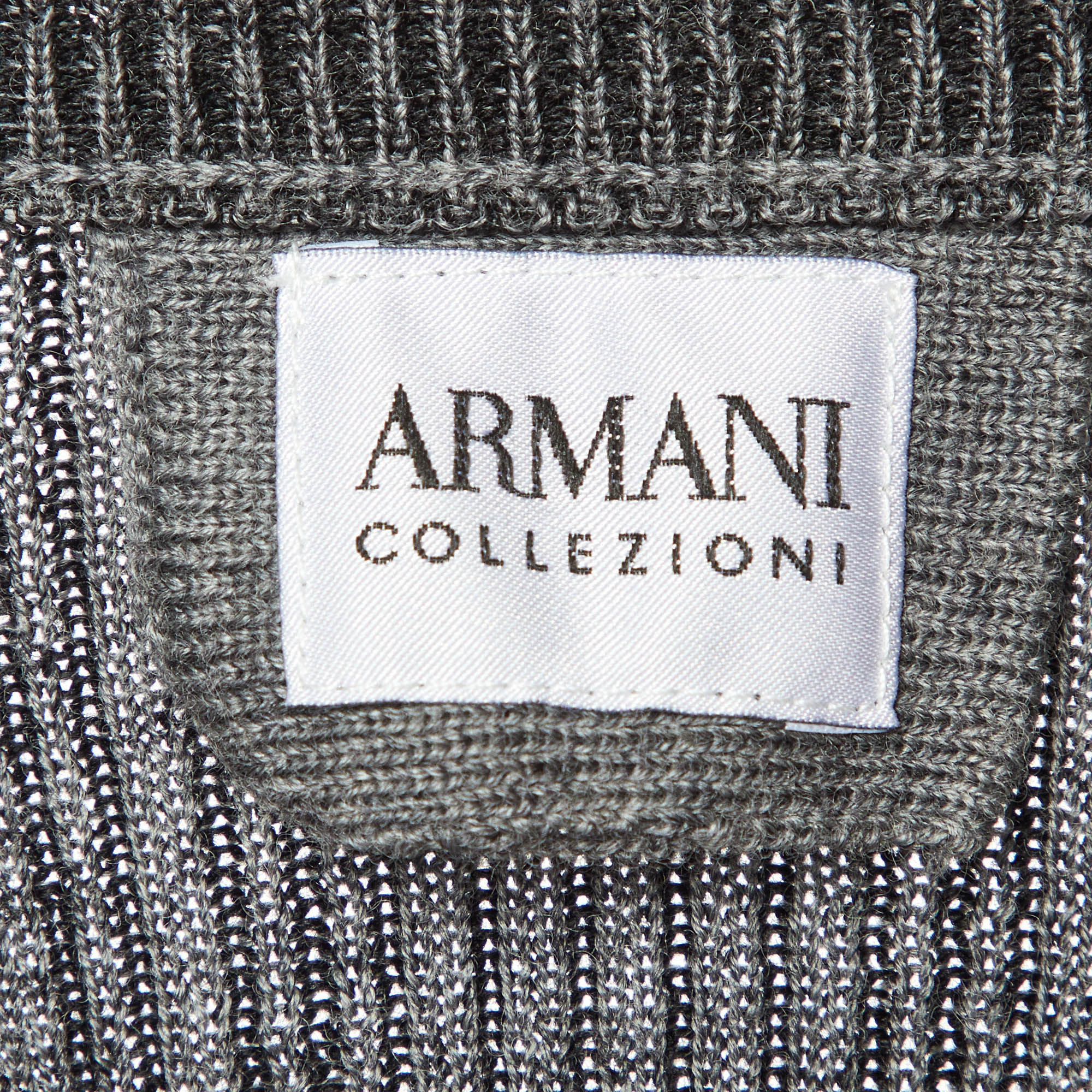 Armani Collezioni Grey Striped Wool Knit Sweater M