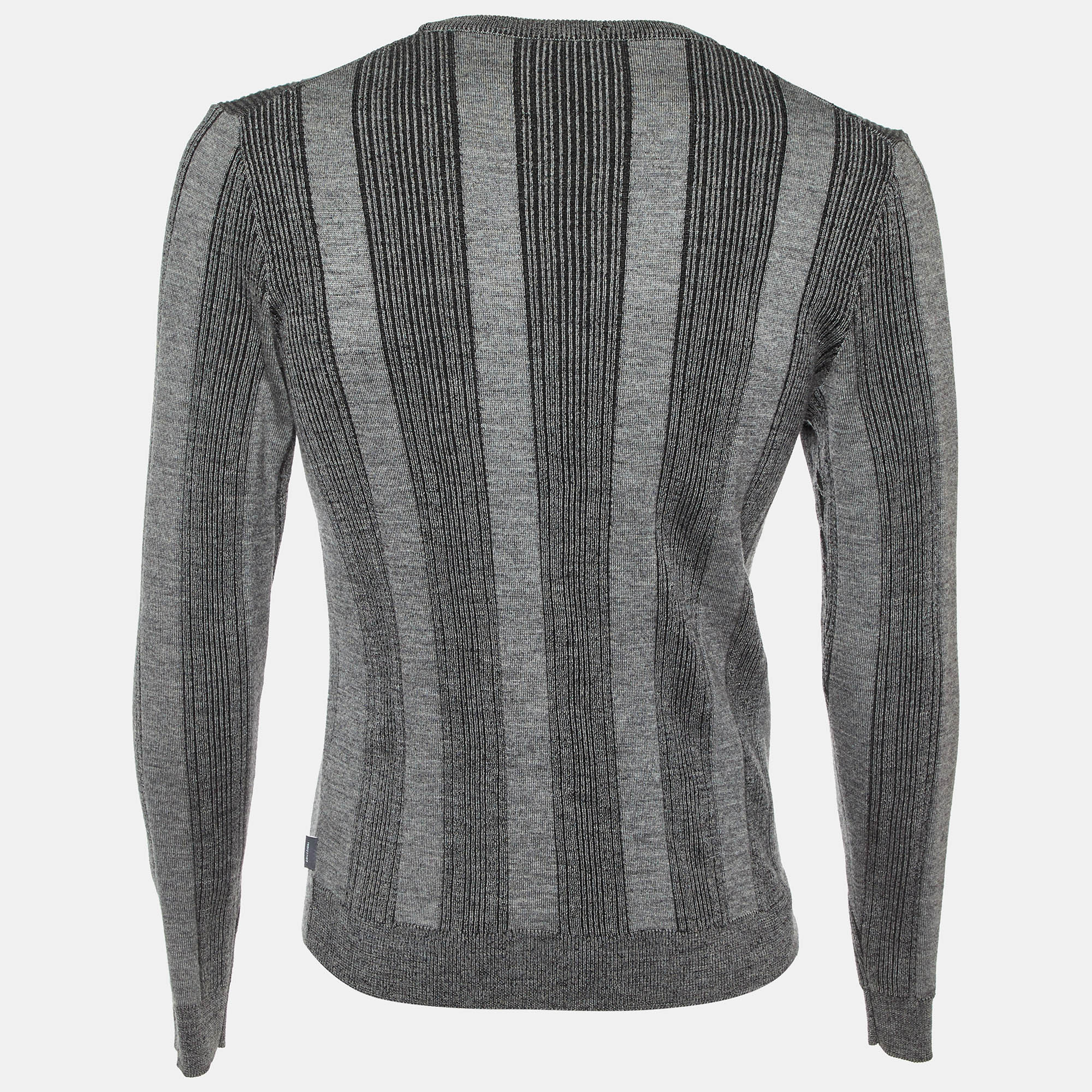 Armani Collezioni Grey Striped Wool Knit Sweater M