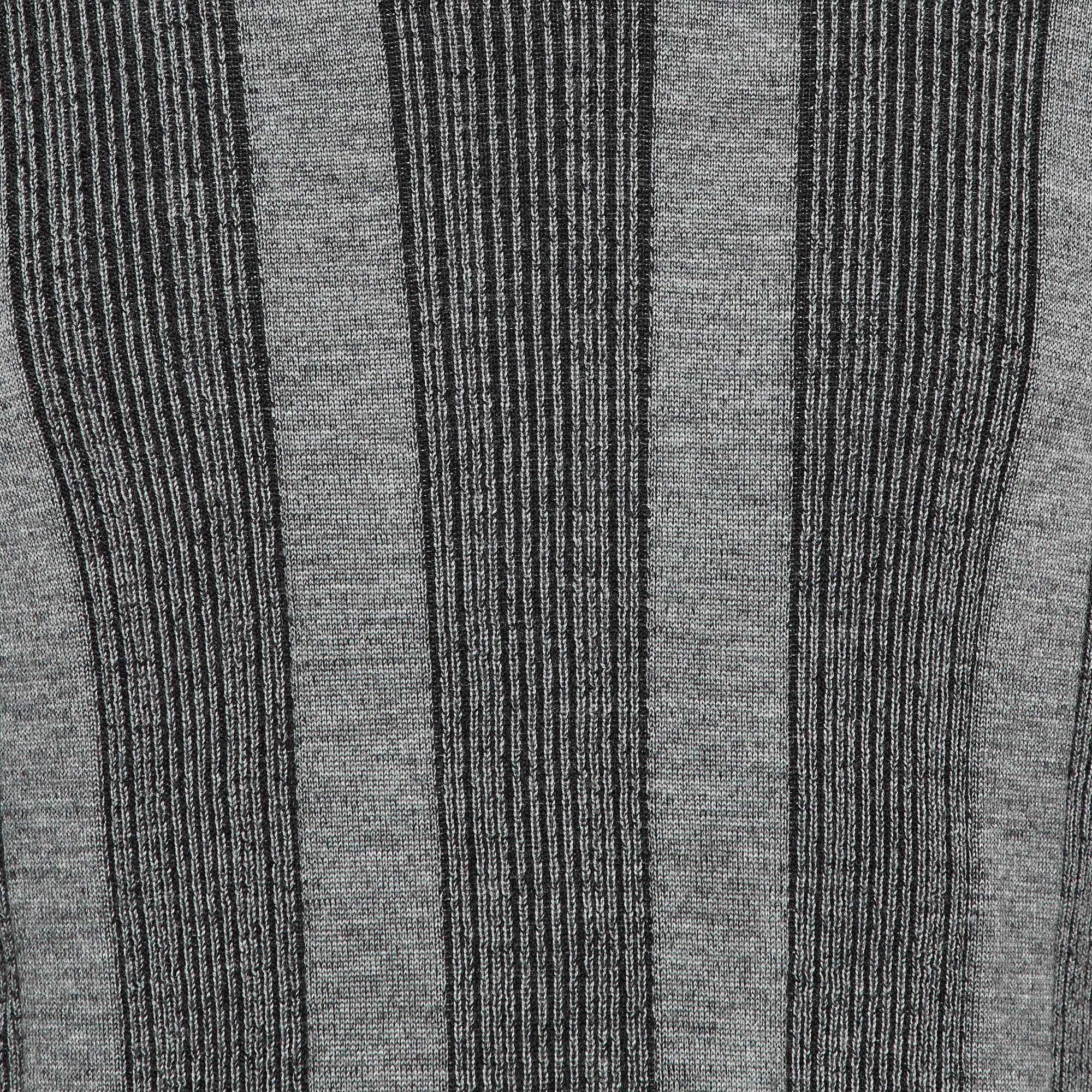 Armani Collezioni Grey Striped Wool Knit Sweater M