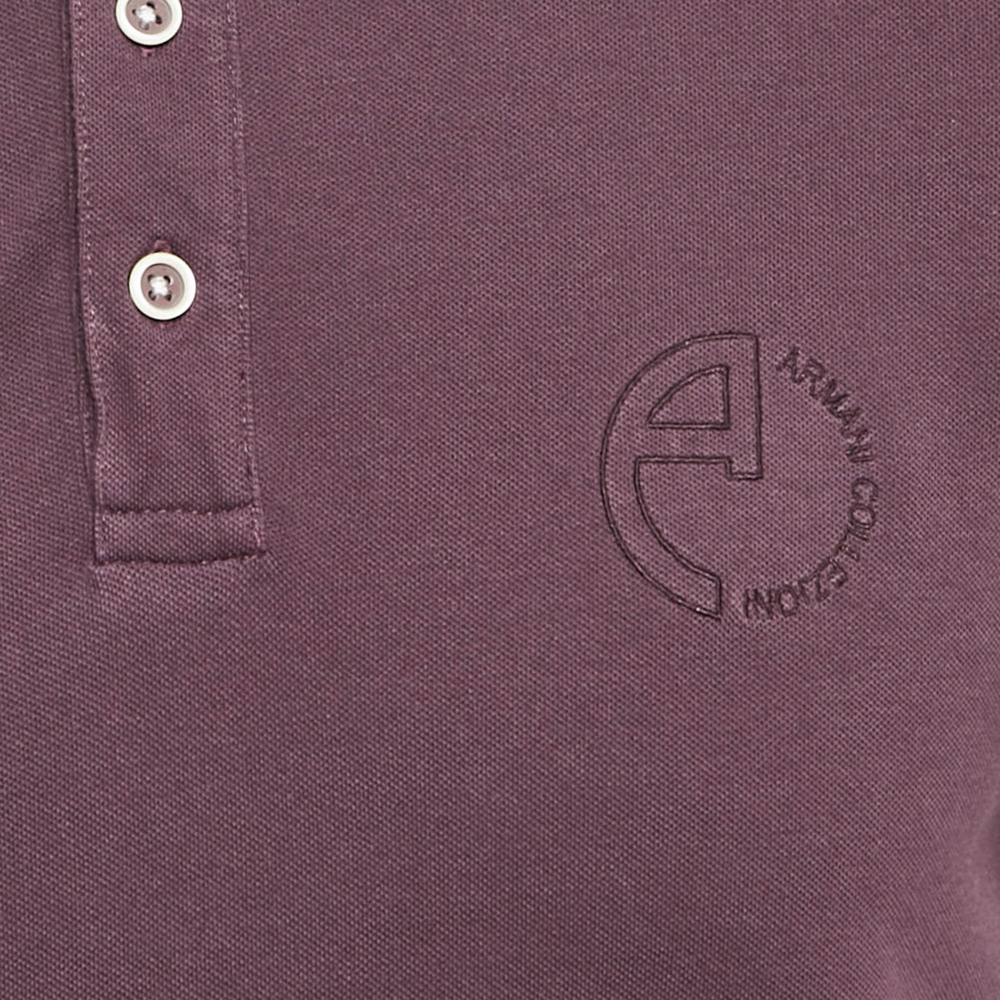 Armani Collezioni Purple Logo Embroidery Cotton Pique Polo T-Shirt L