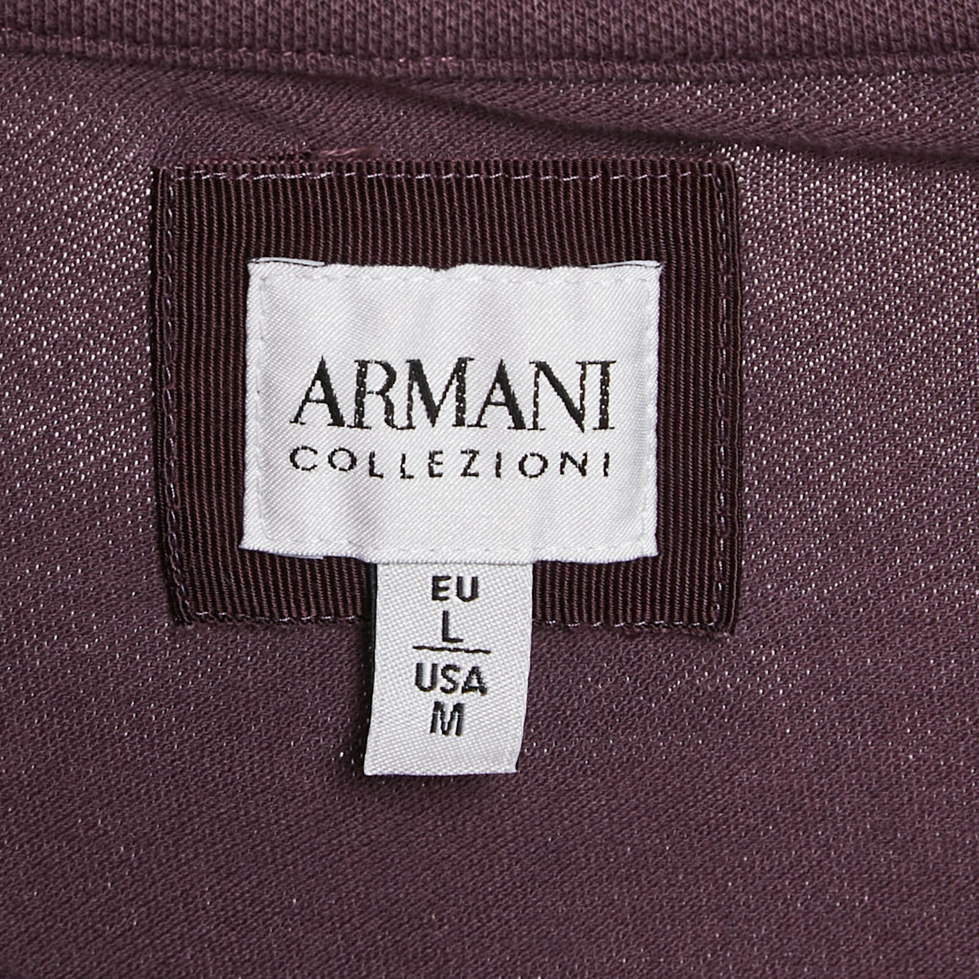 Armani Collezioni Purple Logo Embroidery Cotton Pique Polo T-Shirt L