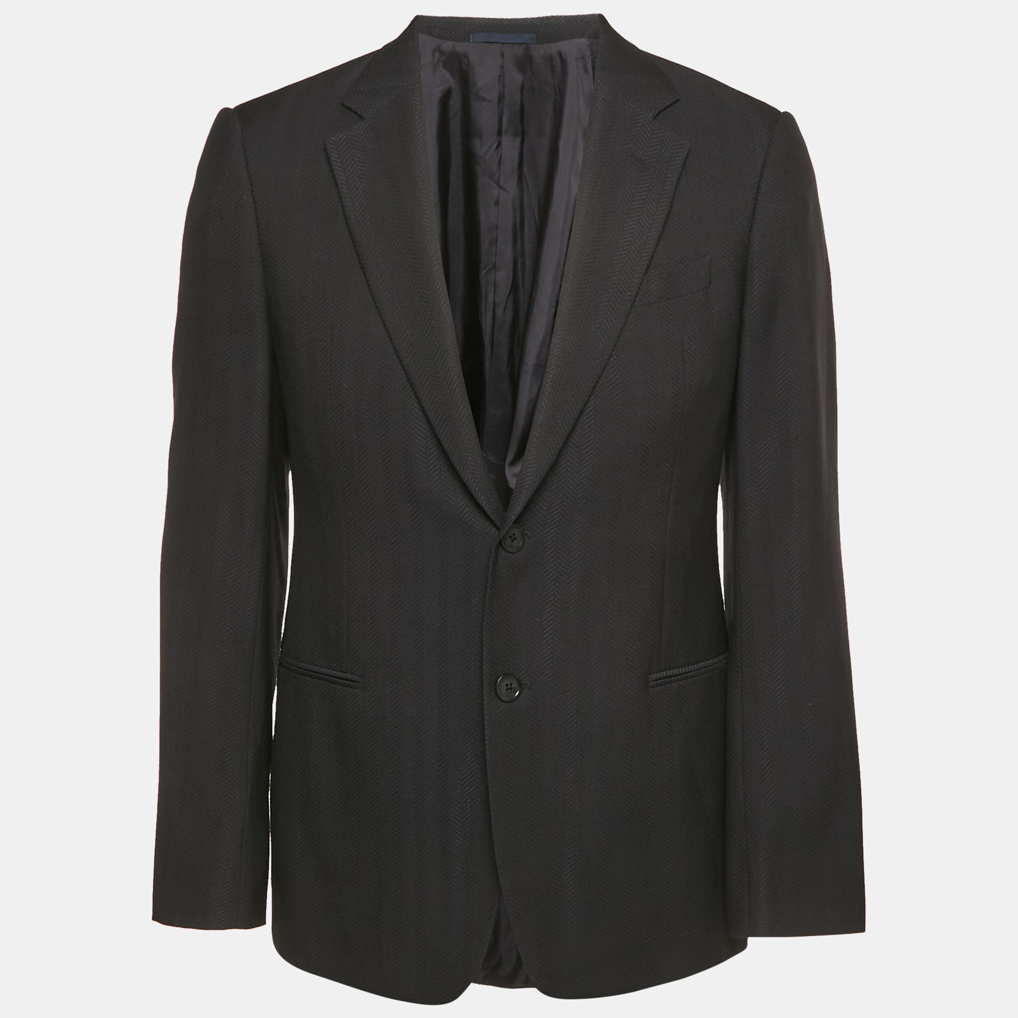 Midnight Wool Blend Herringbone Blazer L - Armani Collezioni - Modalova