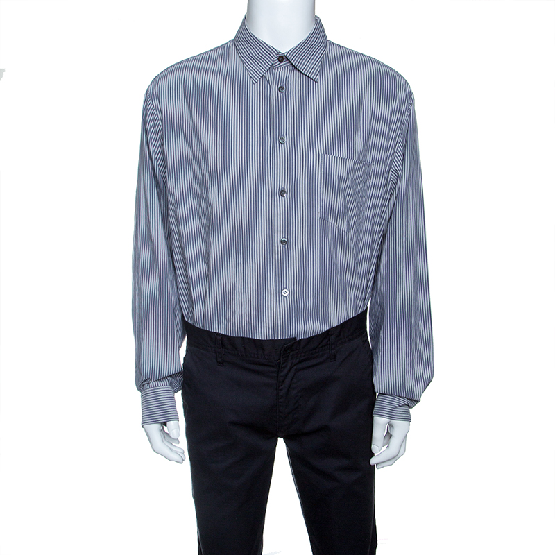 Image of Armani Collezioni Grey Striped Long Sleeve Button Front Shirt XXL