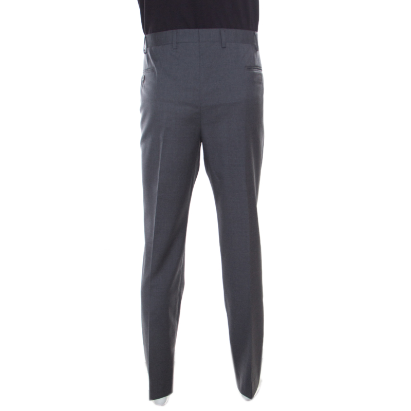 Armani Collezioni Grey Wool Tailored Trousers 4XL