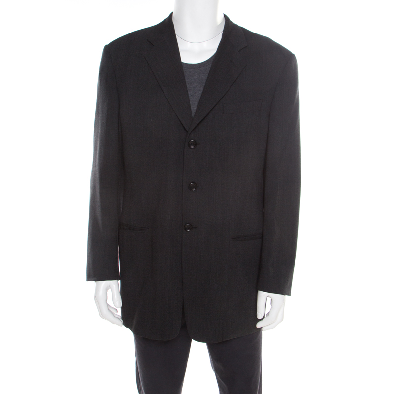 Armani collezioni charcoal grey herringbone wool three button blazer xl