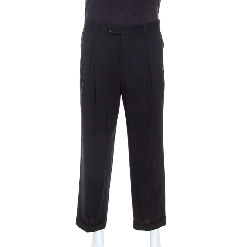 Image of Armani Black Front Pleat Detail Trousers M
