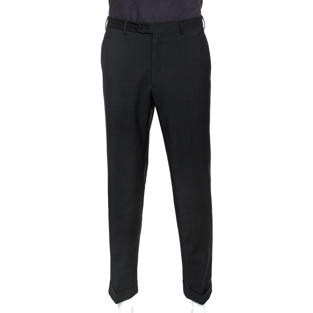 Image of Armani Collezioni Black Wool Blend Tailored Trousers XL
