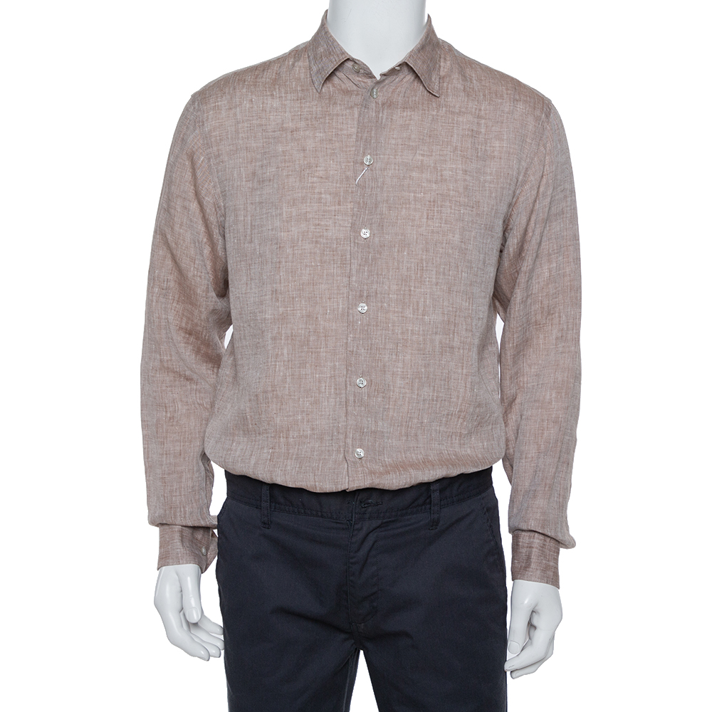 Image of Armani Collezioni Brown Linen Shirt M