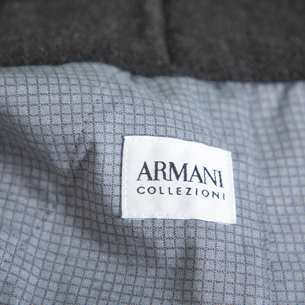 Armani Collezioni Dark Grey Knit Striped Pattern Tapered Trousers 3XL