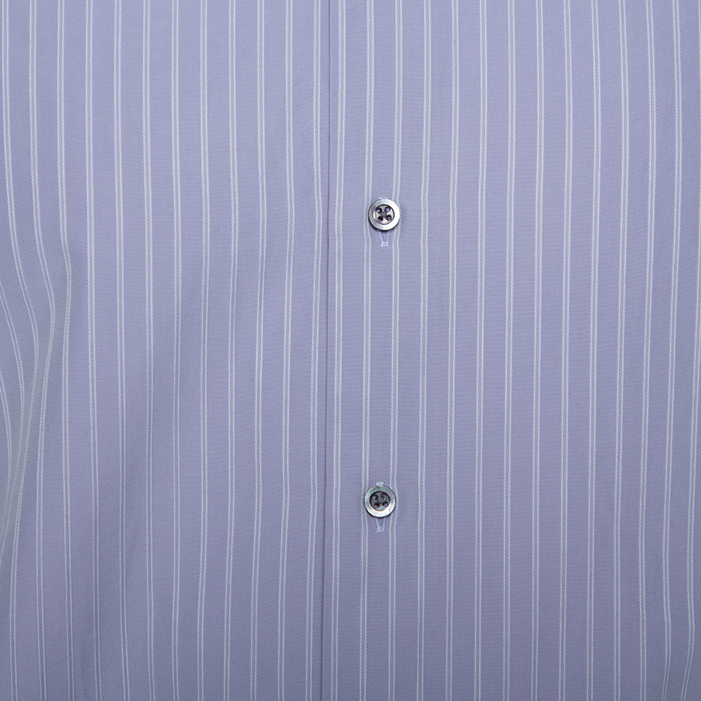 Armani Collezioni Lilac Striped Cotton Button Front Shirt L