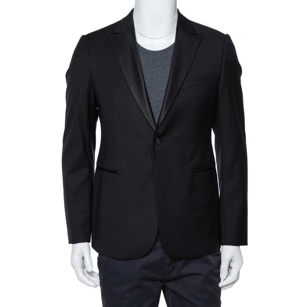 Armani Collezioni Black Wool M Line Drop 8 Tailored Blazer L
