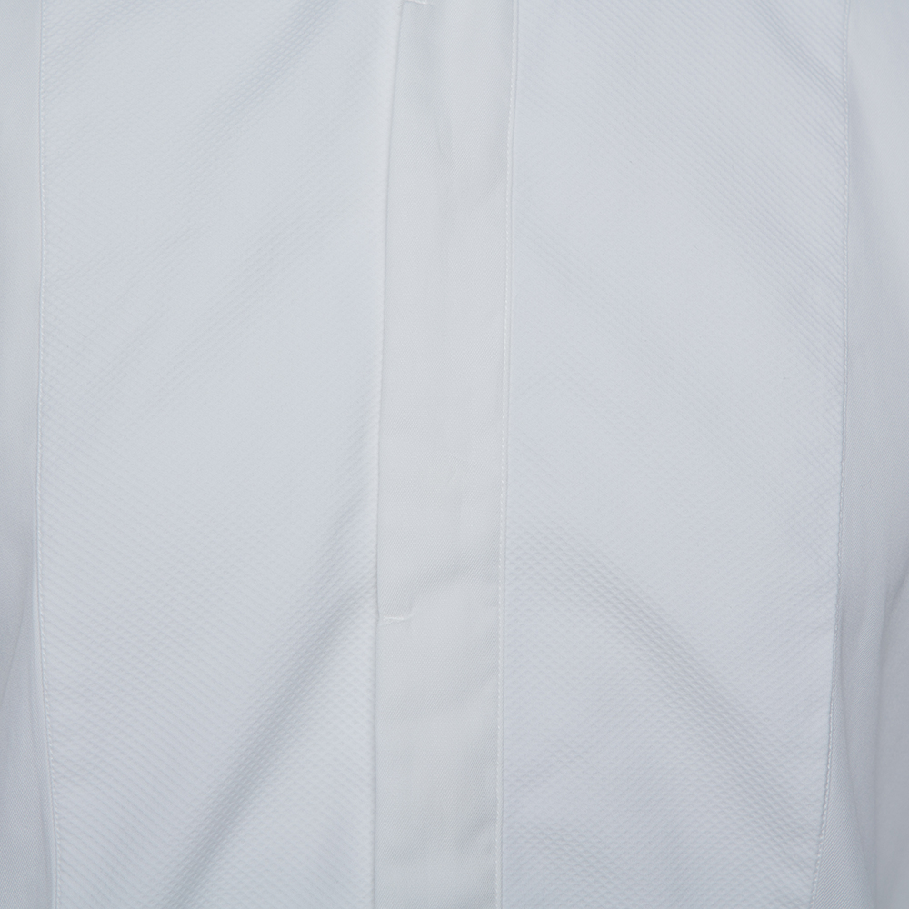 Armani Collezioni White Cotton & Silk Stand Collar Tuxedo Shirt L