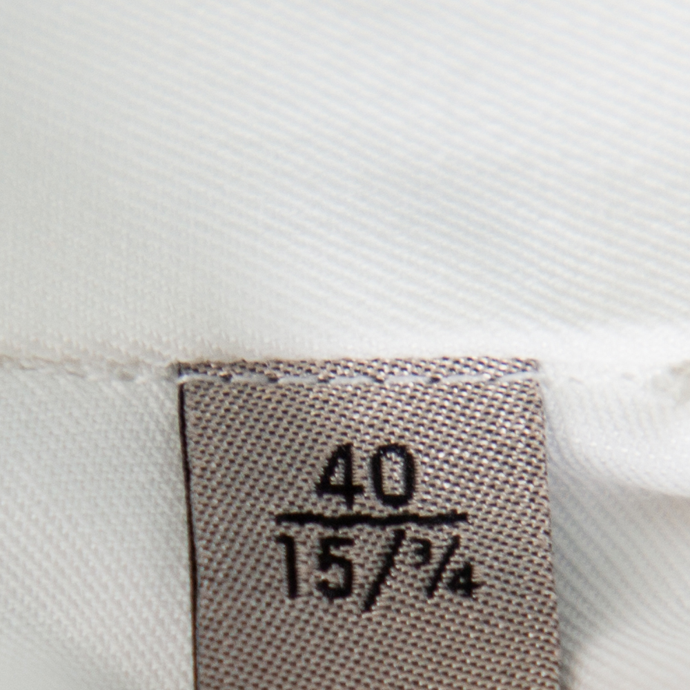 Armani Collezioni White Cotton & Silk Stand Collar Tuxedo Shirt L