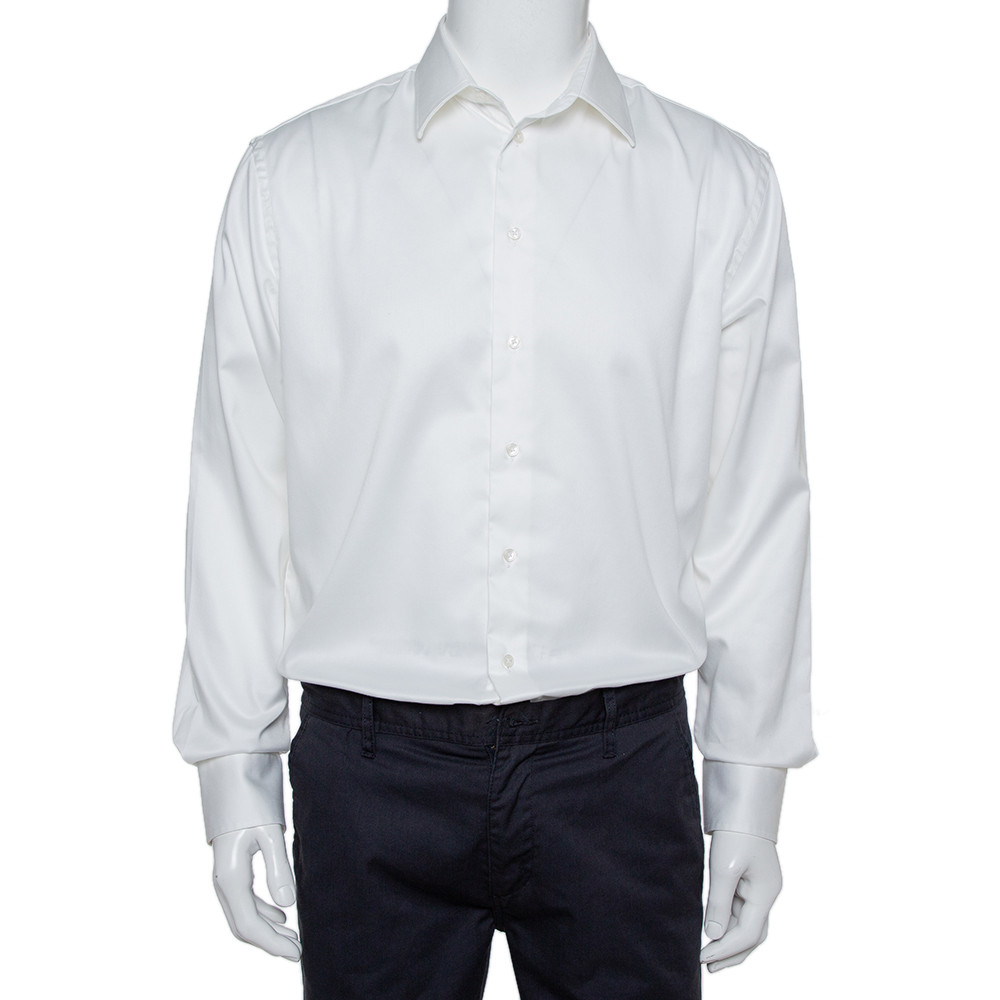 Armani collezioni white cotton twill button front modern fit shirt xl